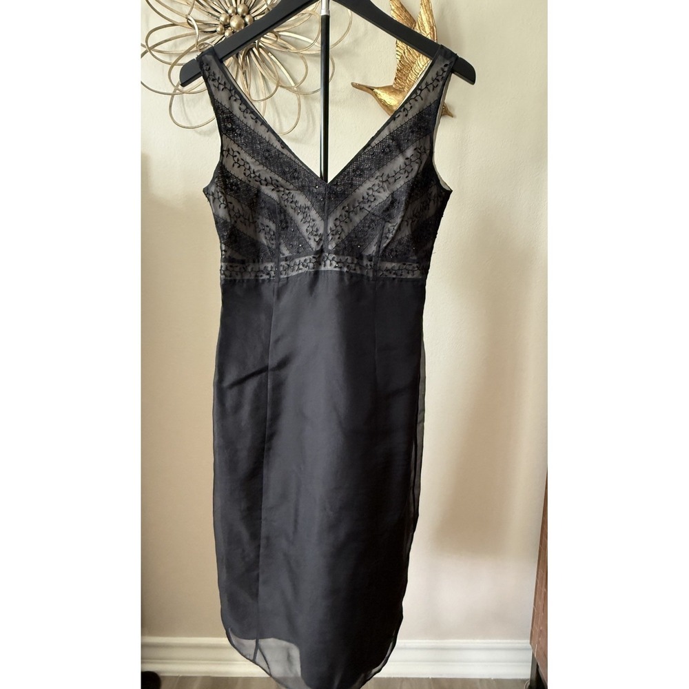 Ann Taylor Silk Beaded Cocktail‎ Dress Black Sheer Overlay Size 2 Y2K